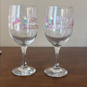 Happy Birthday Wine Glasses with Cupcake & Cake Motif - Set of 2